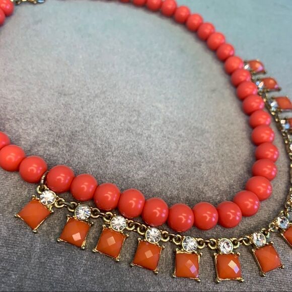 Banana republic blood orange beaded rhinestone layered statement necklace - Picture 8 of 11